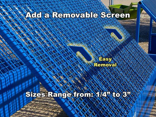 topsoil screening system with adjustable screen sizing.